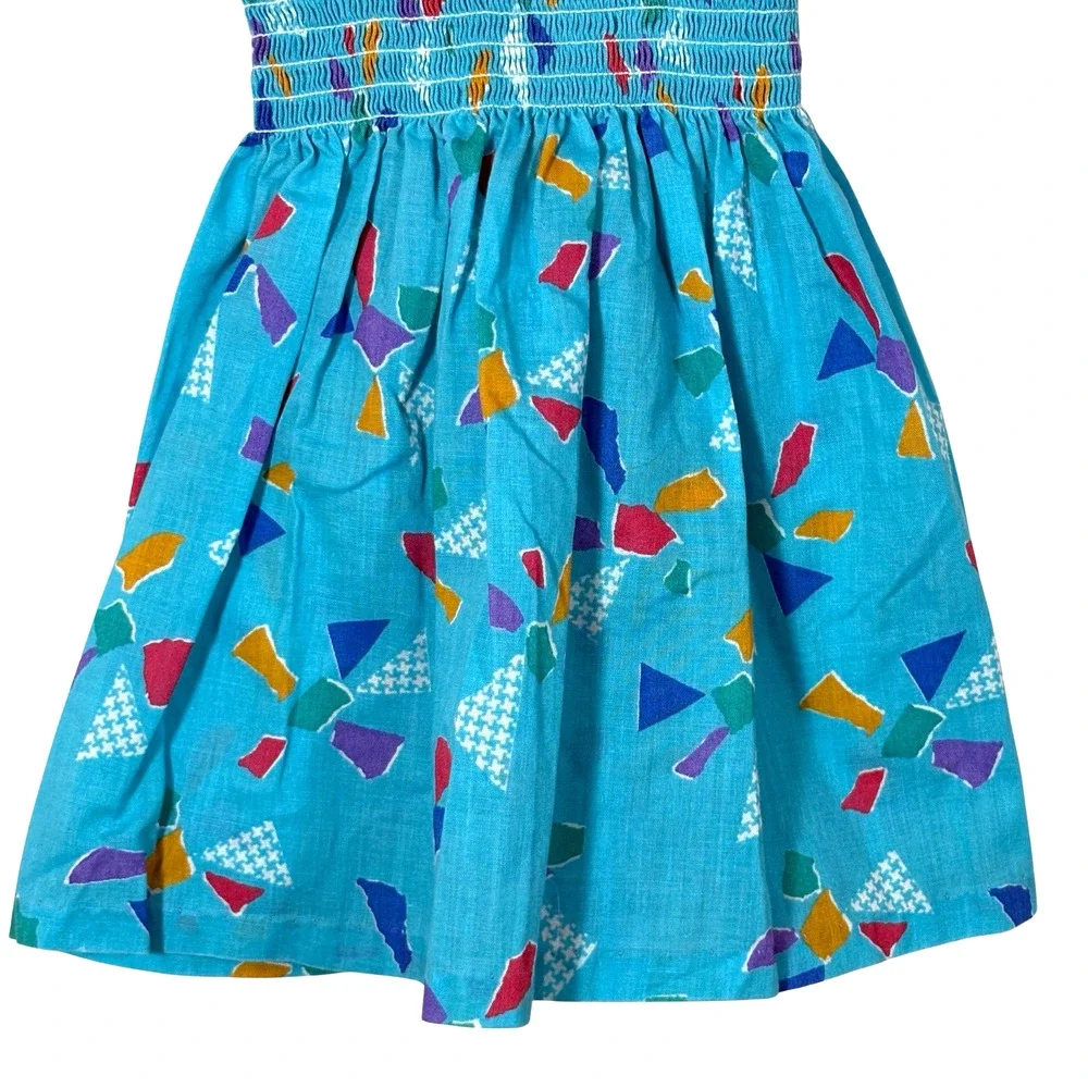 Vintage Carrots Sun Dress Girl's Summer Size 3 Blue Colorful 80s Ruched Print